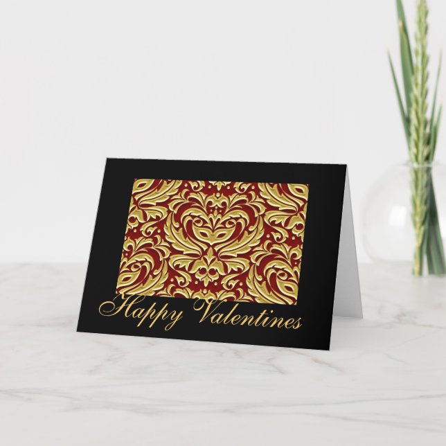 Carte de Valentines en métal rouge Damask Gold Foi (Devant)