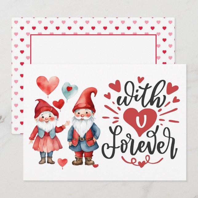Carte de Valentines Photo Gnome "With U Forever" (Devant / Derrière)