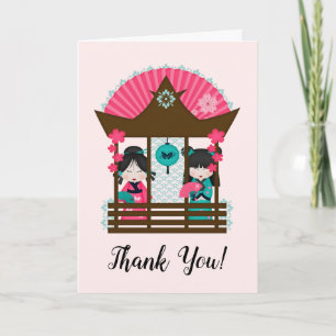 Carte de ventilateur japonaise Merci Kimono Girls