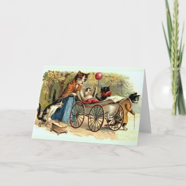 Carte de Victorian Mother Cat et Family (Devant)