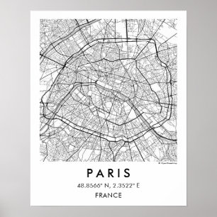 Carte de ville personnalisée Paris France Affiche