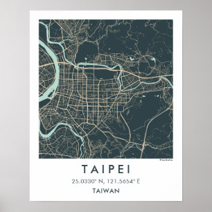 Carte de ville personnalisée Taipei Taïwan affiche