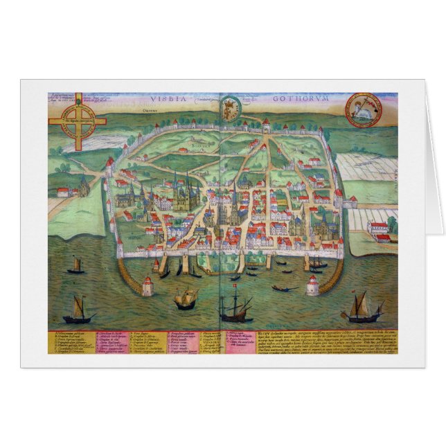 Carte de Visby, de "Civitates Orbis Terrarum" par (Devant horizontal)