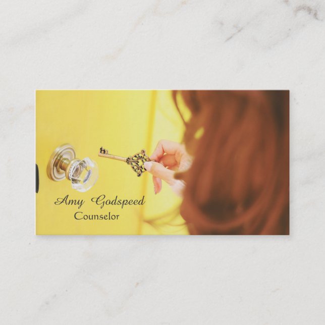 CARTE DE VISITE ドアの鍵穴を探している女の子のオシャレな (Devant)