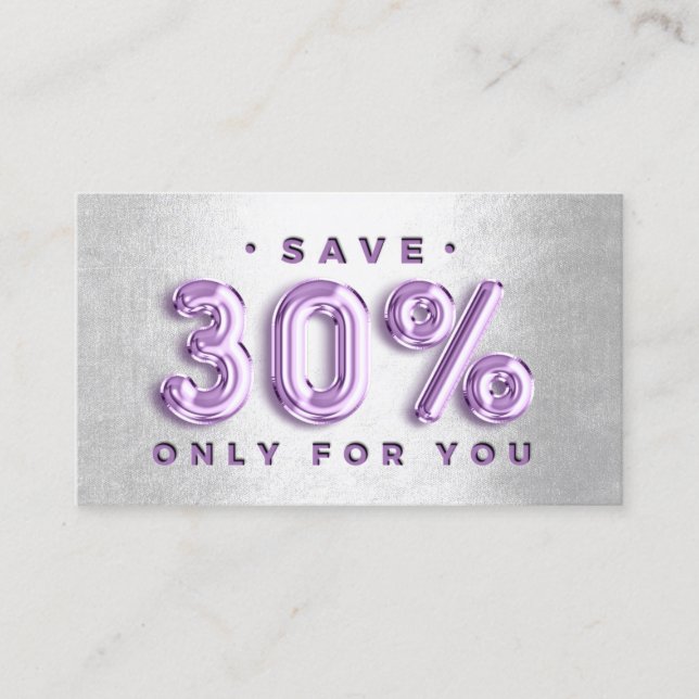 Carte De Visite 100 INSÉRER QRCODE 30%OFF Logo Balloon PurpleSilve (Devant)