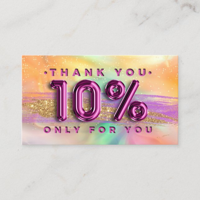 Carte De Visite 100 Logo QRCODE 10%OFF Merci rose Holographique (Devant)