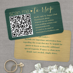Carte De Visite 100 Pack me Scan QR RSVP Green et Gold Mariage
