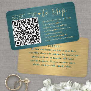Carte De Visite 100 Pack Me Scan QR RSVP Turquoise et Mariage Gold