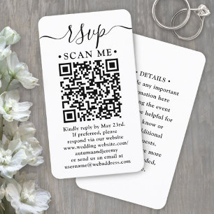 Carte De Visite 100 pack QR Code Wedding RSVP & Détails Enclôture