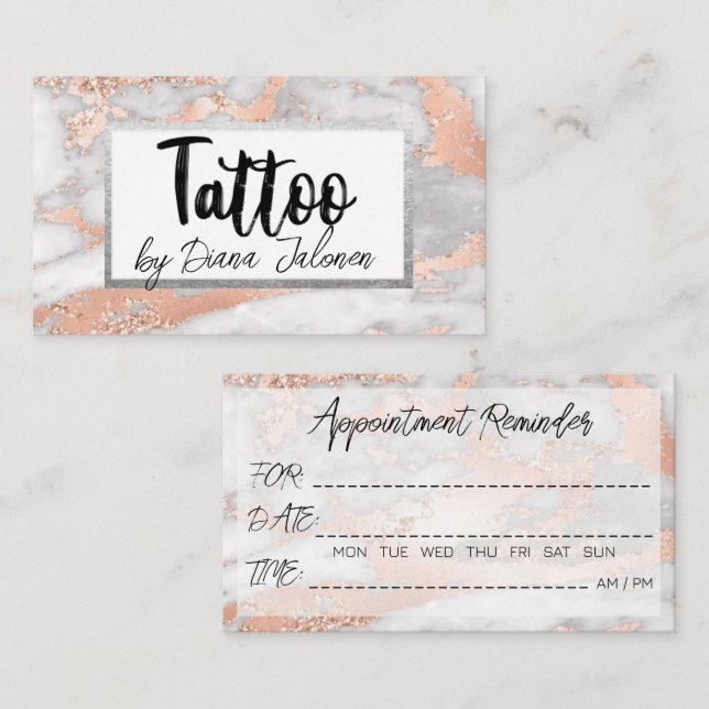 Carte De Visite 100 tatouage Artiste Rendez-vous rappel Rose Marbr (Devant / Derrière)