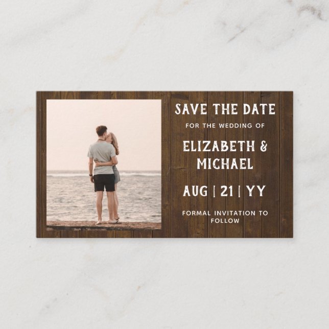 Carte De Visite 100 x BUDGET Photo Enregistrer Date Mariage en boi (Devant)
