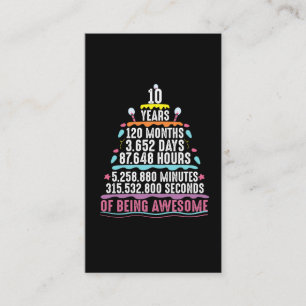 Carte De Visite 10 ans de gâteau 10 minutes d'anniversaire