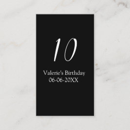 Carte De Visite 10th birthday white black name date calligraphy 