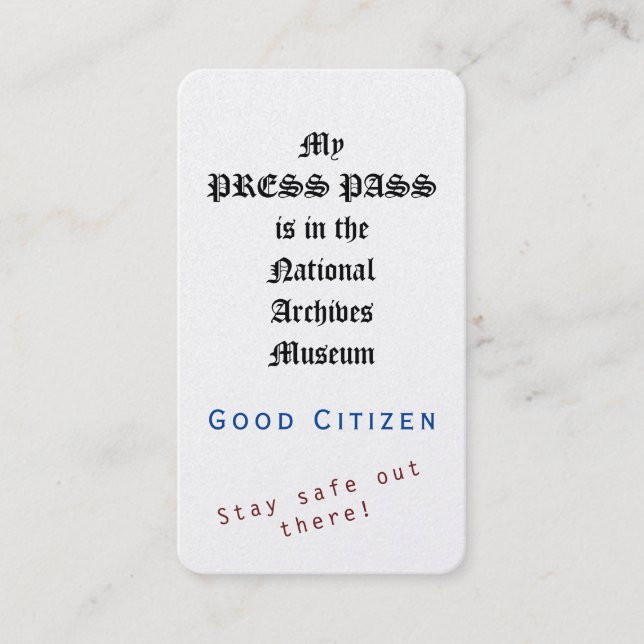 Carte De Visite 1er amendement - Presse Pass - Ne vous laissez pas (Devant)