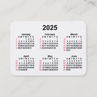 Carte De Visite 2025 Blanc 52 semaines Calendrier ISO par Janz