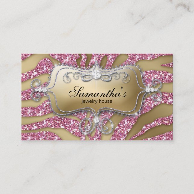 Carte De Visite 232 Bijoux Sparkle Business Zebra Gold Pink Silv (Devant)