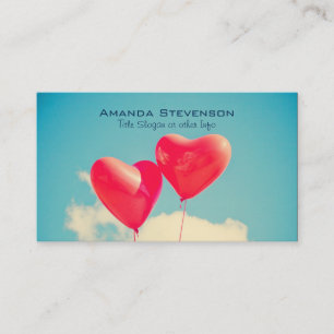 Carte De Visite 2 Ballons en forme de coeur rouge brillant flottan