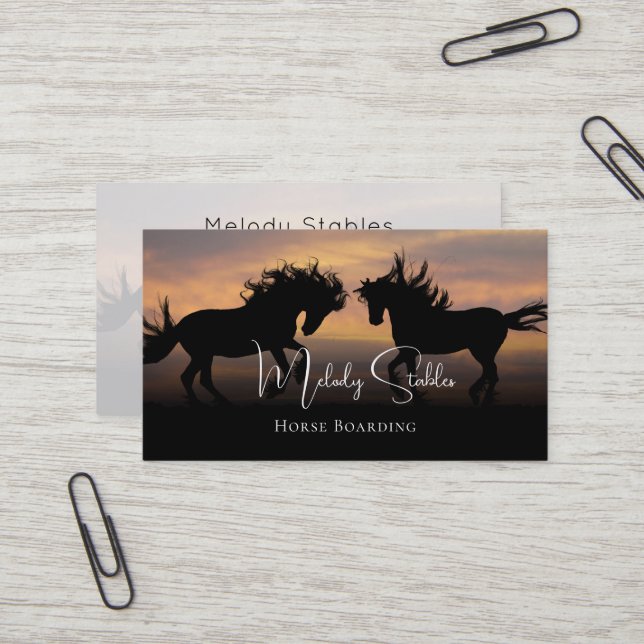 Carte De Visite 2 Chevaux sauvages Silhouette Photo (Devant/Arrière en situation)