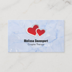 Carte De Visite 2 Coeurs en papier rouge sur marbre bleu Icy