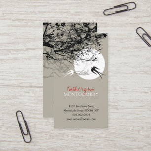 Carte De Visite 2 hirondelles et branches en Lune Moderne Zen Grey