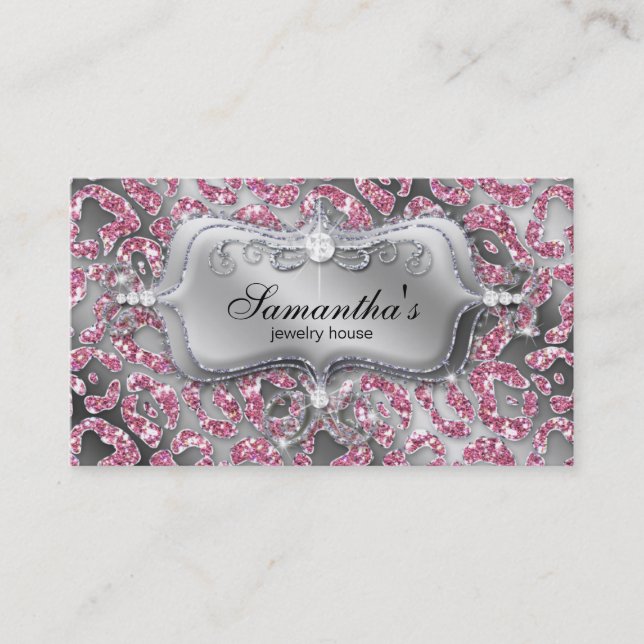 Carte De Visite 311 Bijoux étincelante Zebra Classy Leopard rose (Devant)