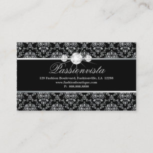 Carte De Visite 311 Elégant Diamants Bijoux Argent Noir Damas