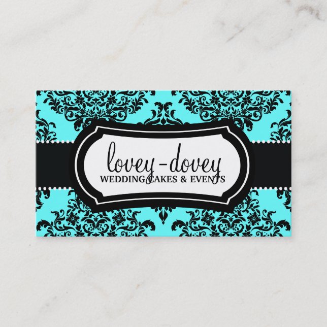 Carte De Visite 311 Lovey Dovey Damask Turquoise Blue (Devant)