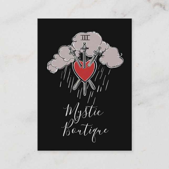 Carte De Visite 3 d'épées Love Heart Tarot Illustration Trois (Devant)