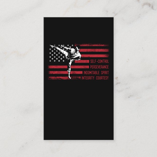 Carte De Visite 5 Tenets American Taekwondo Combattre (Devant)