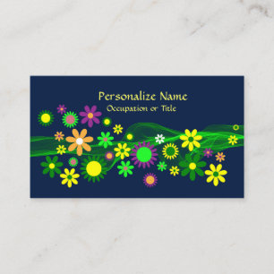 Carte De Visite 60s Flower Power Midnight Bleu tendance