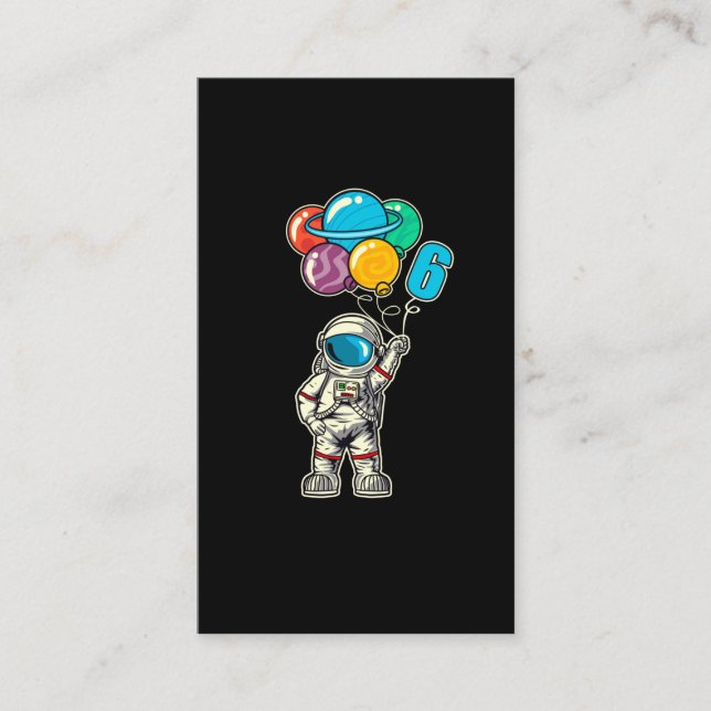 Carte De Visite 6 Anniversaire Astronaut Planètes Balloon (Devant)