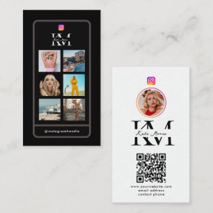 Carte De Visite 6 Photo Collage Fil d'influenceur Monogramme Noir