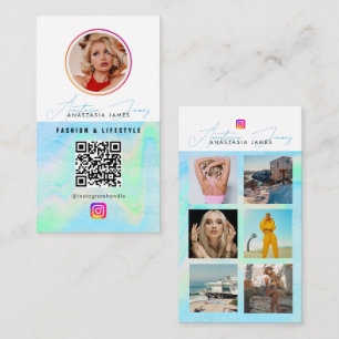 Carte De Visite 6 Photo Feed Grid Médias sociaux Blue Holographic