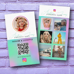 Carte De Visite 6 Photo Feed Grid Médias sociaux QR Code Holograph