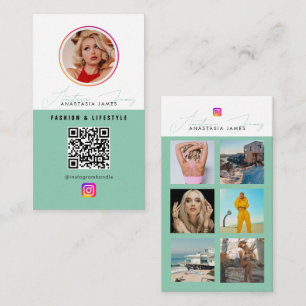 Carte De Visite 6 Photo Feed Grid Médias sociaux QR Code vert