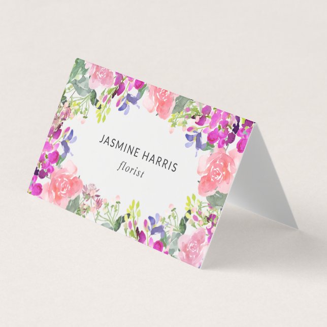 Carte de visite à aquarelle brillante florale (Devant)