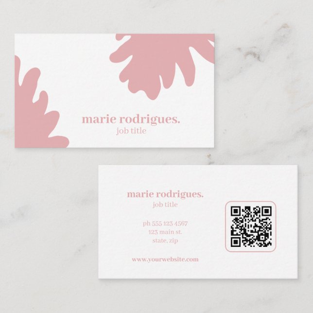Carte de visite à code QR rose pastel (Devant / Derrière)