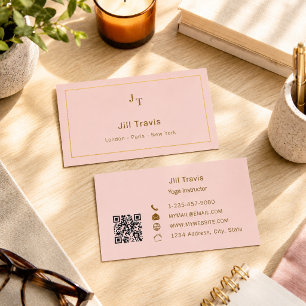 Carte de visite à code QR rose poudré