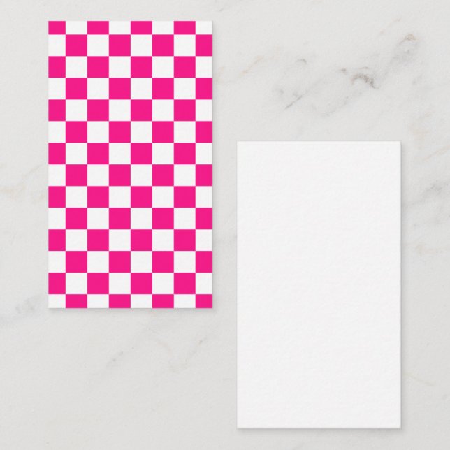 Carte De Visite à damiers carré chaud rose blanc rétro géométrique (Devant / Derrière)