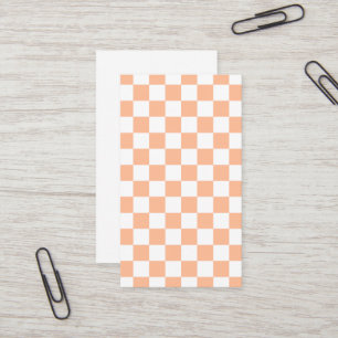 Carte De Visite à damiers carré pêche orange blanc géométrique