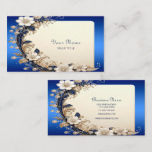 Carte de visite à embellissement floral bleu blanc