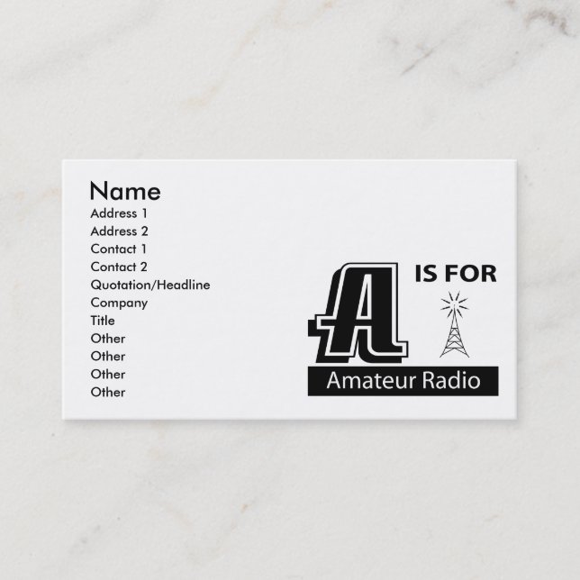 Carte De Visite A est pour la radio amateur (Devant)
