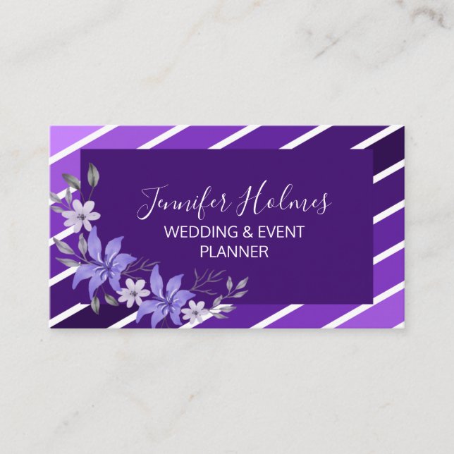 Carte de visite à fleurs chic violet blanc (Devant)