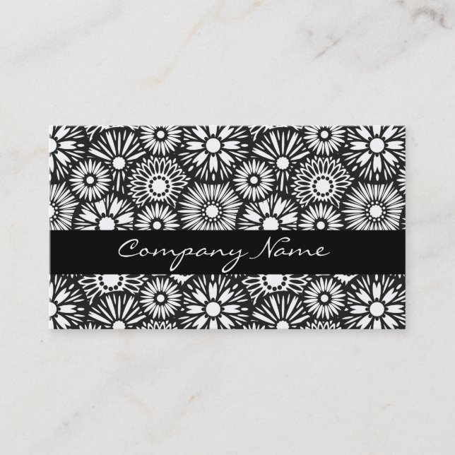 Carte de visite à fleurs noir et blanc (Devant)