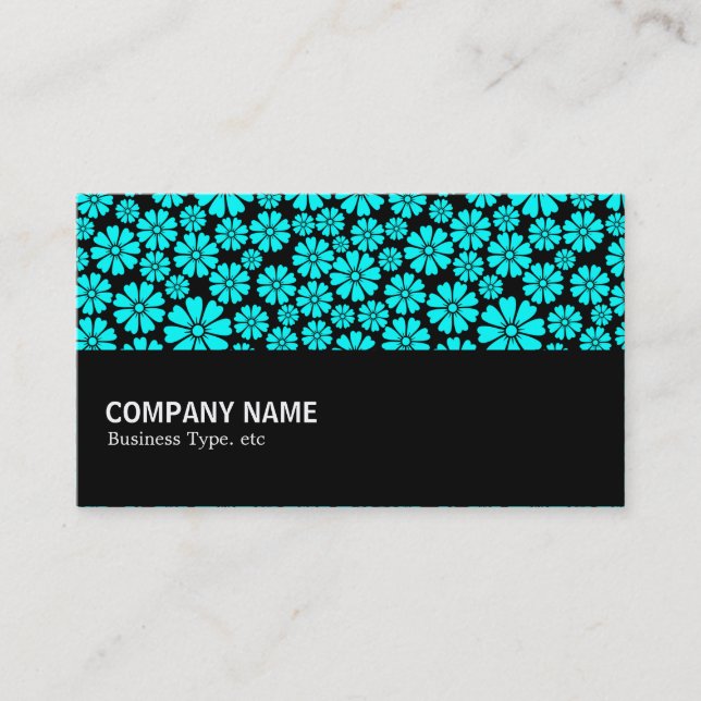 Carte De Visite À mi-chemin - 8 pétales - Cyan sur noir (Devant)