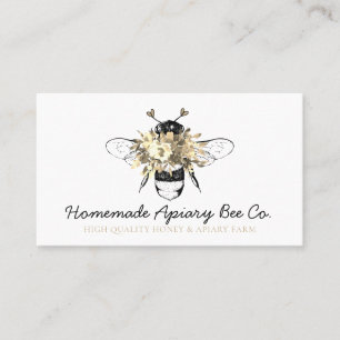 Carte De Visite Abeille à Miel de Fleur d'Apiary en Or à Cœur Élég