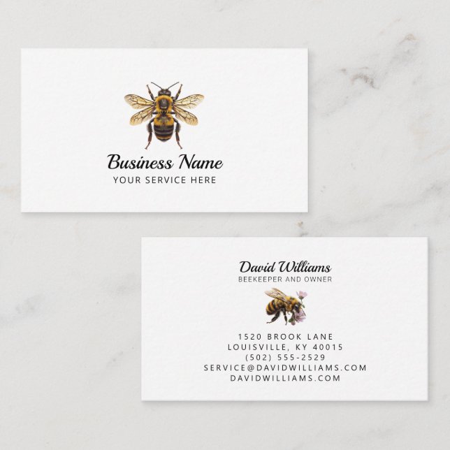 Carte De Visite Abeille Apiariste Abee Farm Abeilles de miel (Devant / Derrière)
