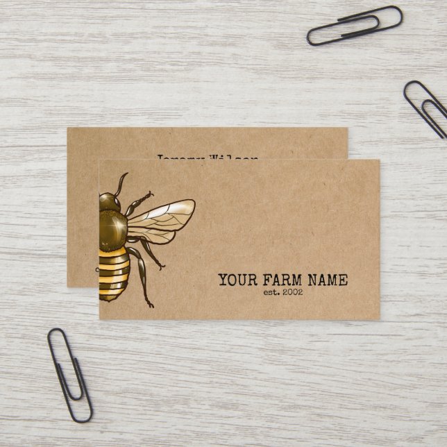 Carte De Visite Abeille Apiariste Ferme d'abeilles Honeycomb (Devant/Arrière en situation)