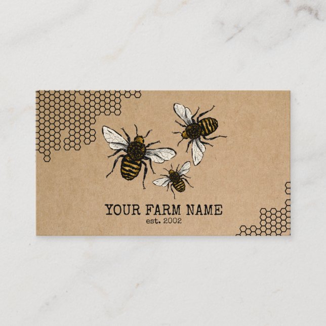 Carte De Visite Abeille Apiariste Ferme d'abeilles Honeycomb Bu (Devant)