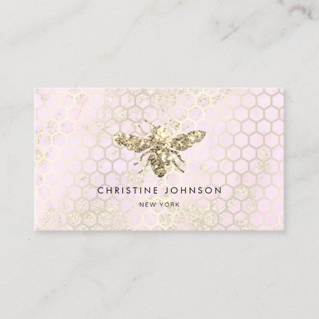 Carte De Visite abeille rose et fausse parties scintillant (Devant)